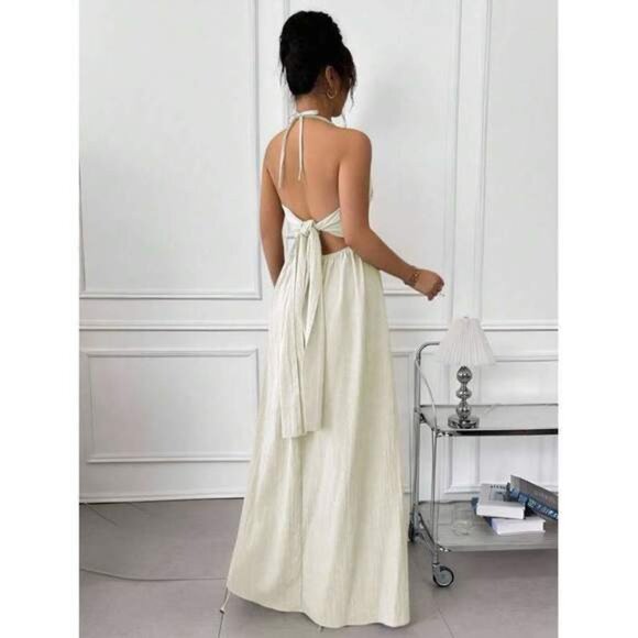 New Halter Lace Up Backless A-Line Dress - Picture 2 of 6